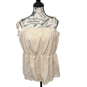 Maurices Eyelet Tank Top Tie Strap Sleeveless Casual Beige XXL‎